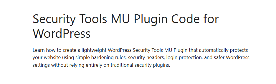 Security Tools MU Plugin
