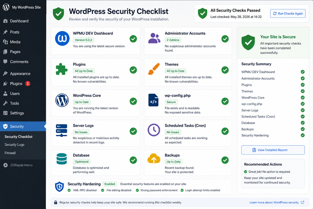 Post-update WordPress security checklist after patching the WPMU DEV Dashboard vulnerability