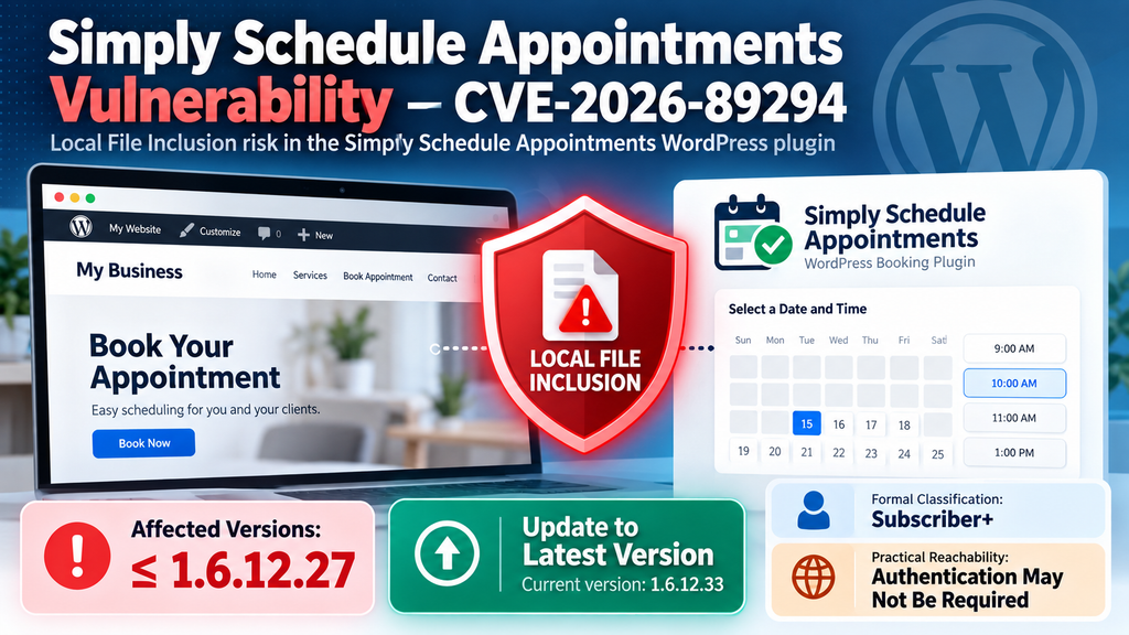 Simply Schedule Appointments vulnerability CVE-2026-89294 WordPress security warning