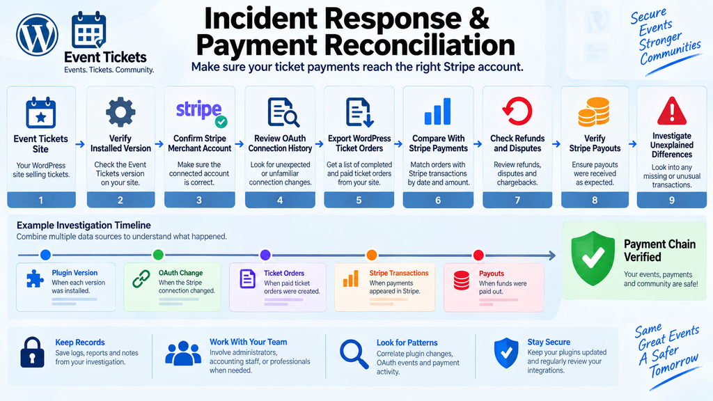 Stripe OAuth and ticket payment reconciliation process for WordPress Event Tickets administrators.
