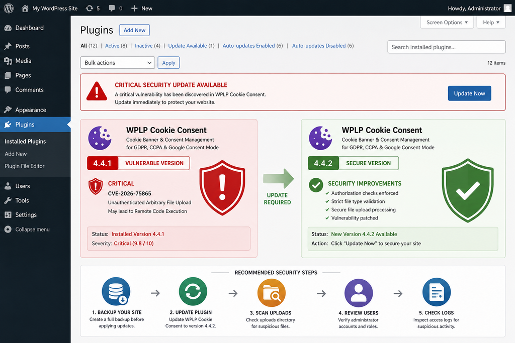 Updating WPLP Cookie Consent from vulnerable version 4.4.1 to secure version 4.4.2.