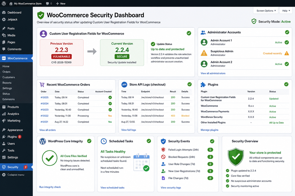 WooCommerce security audit after updating the CVE-2026-15369 vulnerability