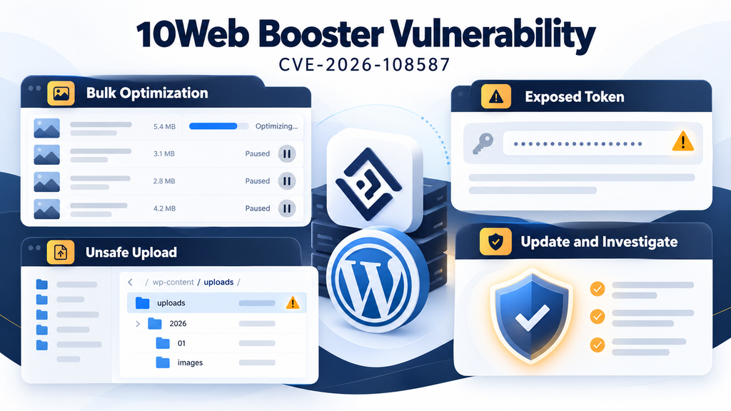 Educational overview of the 10Web Booster vulnerability and the need to update and investigate.