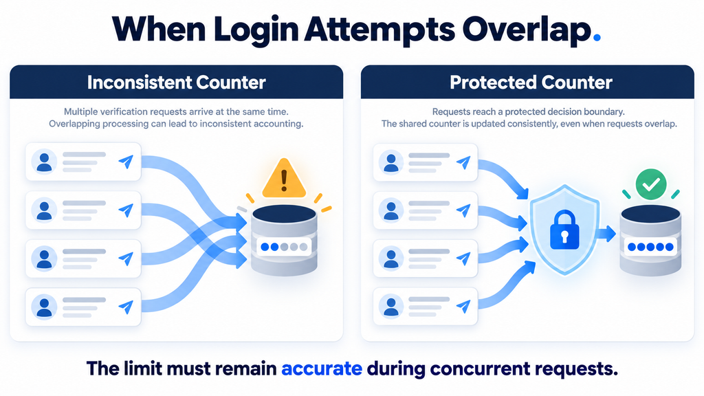 Conceptual illustration explaining why OTP attempt counters must remain consistent during concurrent requests.