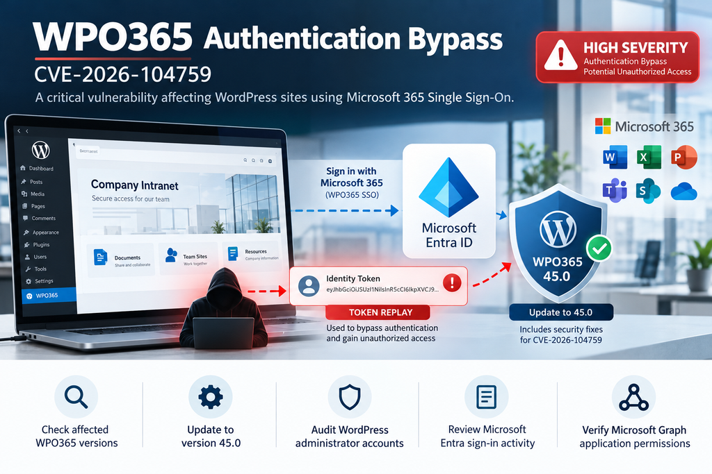 WPO365 vulnerability CVE-2026-104759 affecting WordPress Microsoft 365 authentication and fixed in version 45.0.