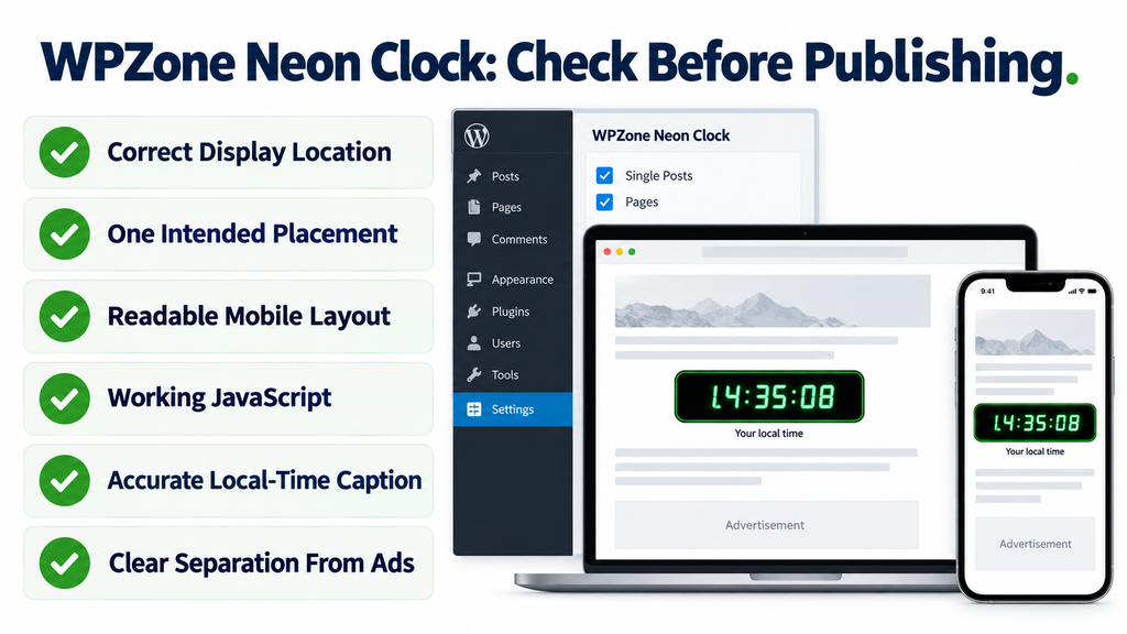 Six checks for publishing a readable and correctly configured WPZone Neon Clock.